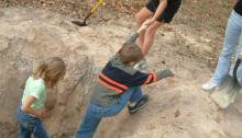 dig hole, boy in hole, digging, climbing, fitness