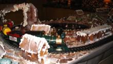 gingerbread, train, Christmas, village, snow